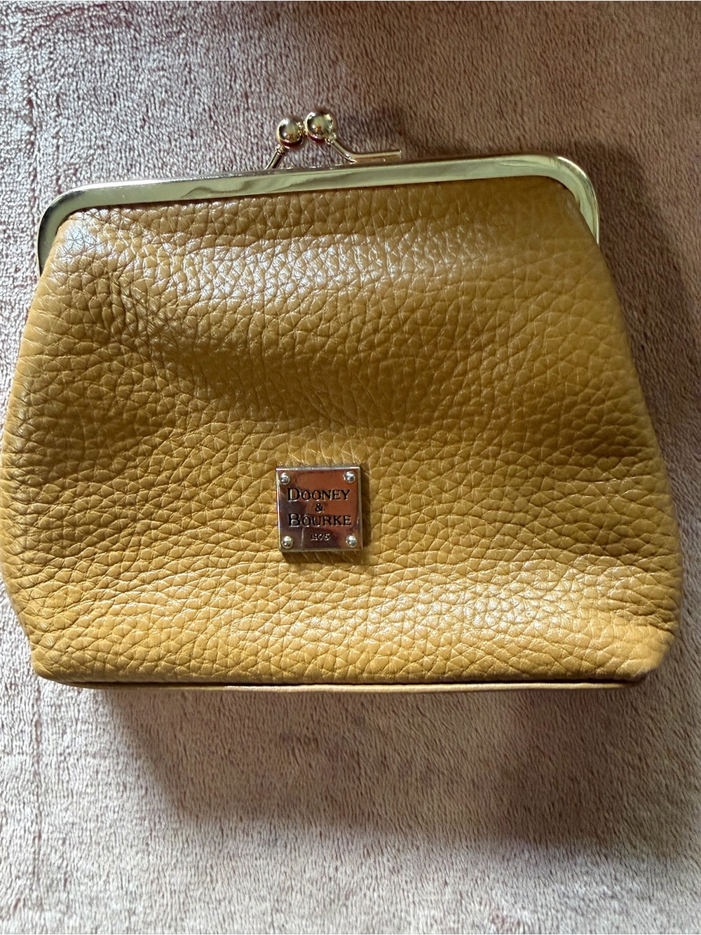 Dooney & Bourke Mustard Yellow Pebbled Leather Kiss-Lock Clutch